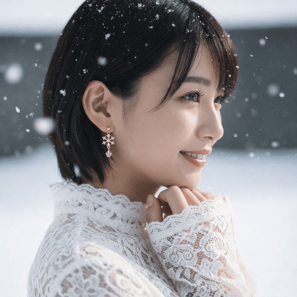 月明かりに舞う 雪の結晶ピアス | 4枚目