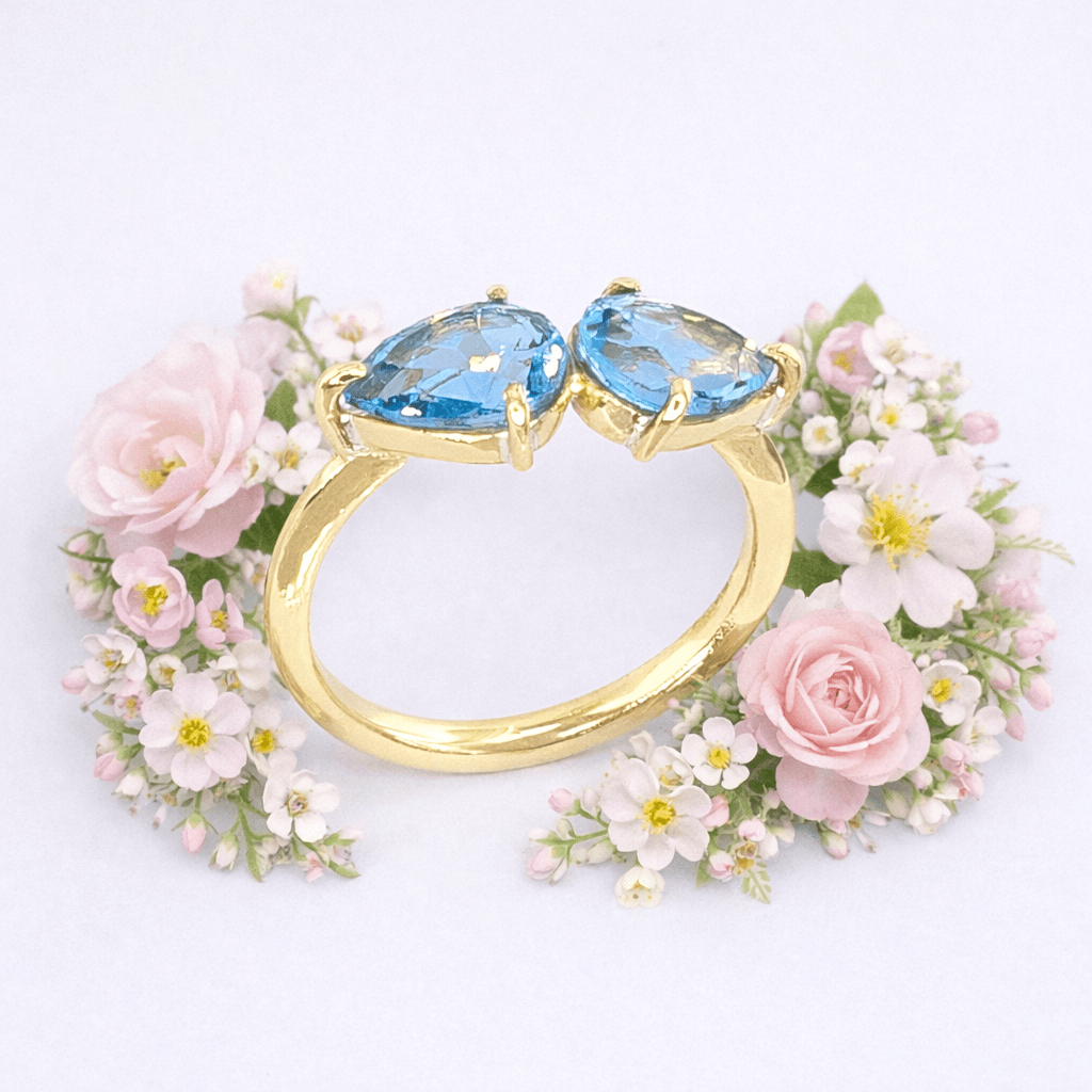 ブルーストーン しずく型 ペアシェイプ ゴールドリング | 2枚目