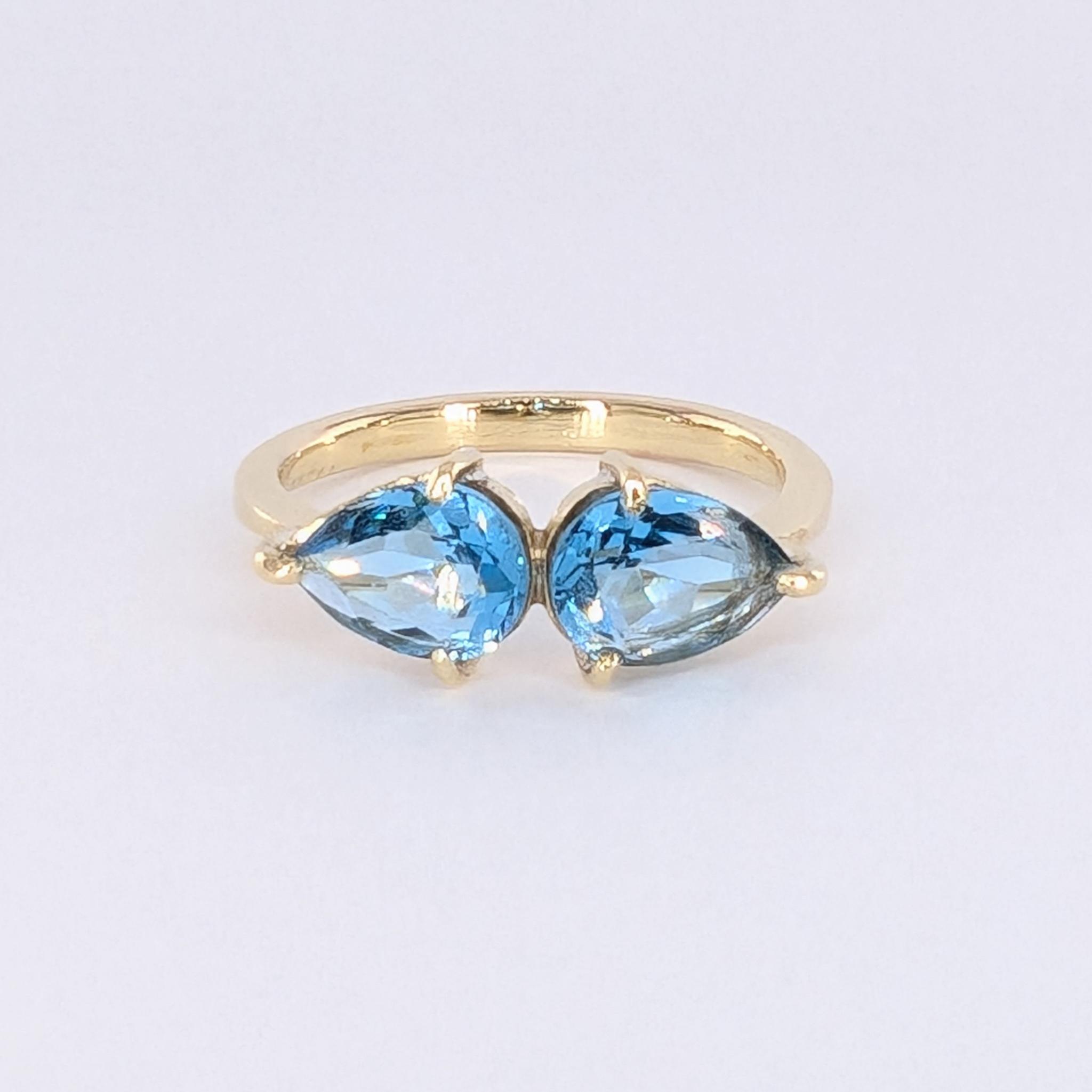 ブルーストーン しずく型 ペアシェイプ ゴールドリング | 3枚目