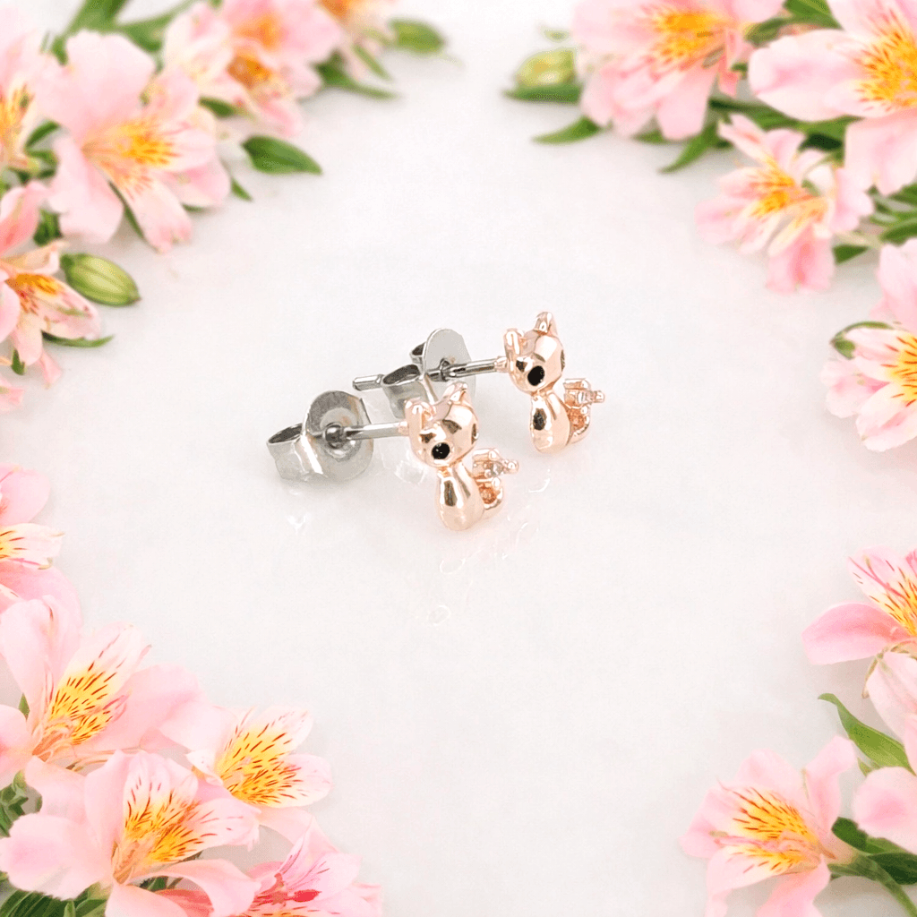 ♡きらきらしっぽの猫ちゃんピアス♡ ローズゴールド | 2枚目