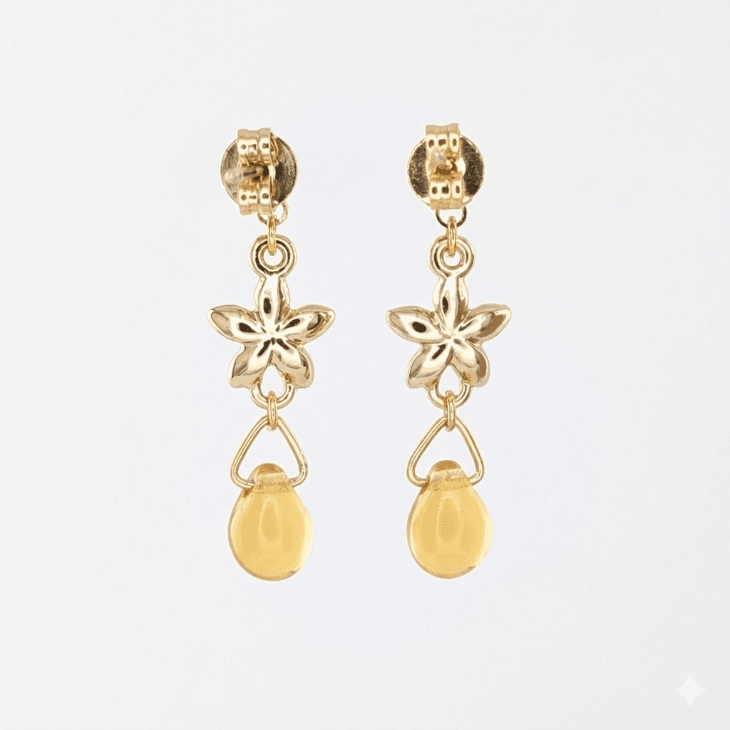 レモンの花ピアス｜白い小花とハニードロップの揺れるピアス｜春夏アクセサリー・ナチュラル・大人可愛い | 7枚目