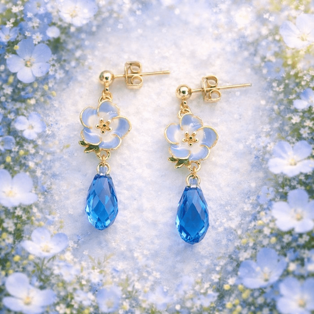ネモフィラの約束 ー 春風に揺れる青い雫ピアス｜花・ブルー・揺れる・上品・大人可愛い・ガーリーアクセサリー1枚目の画像