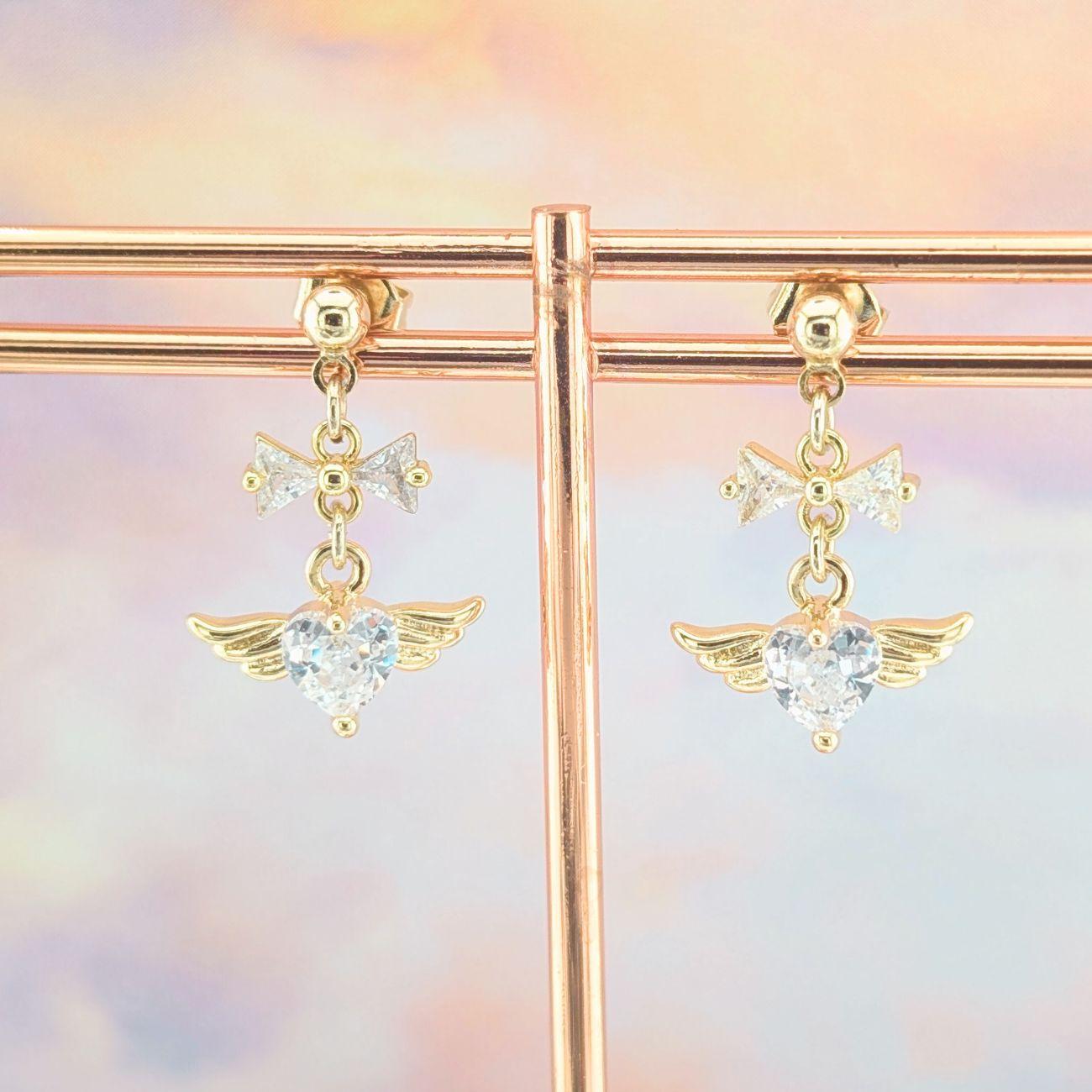 リボンとハートエンジェルのピアス　かわいい　おしゃれ | 3枚目