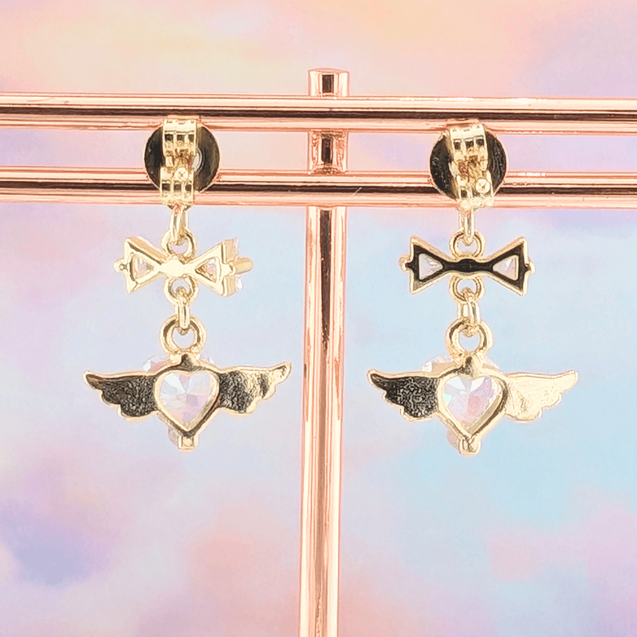 リボンとハートエンジェルのピアス　かわいい　おしゃれ | 4枚目