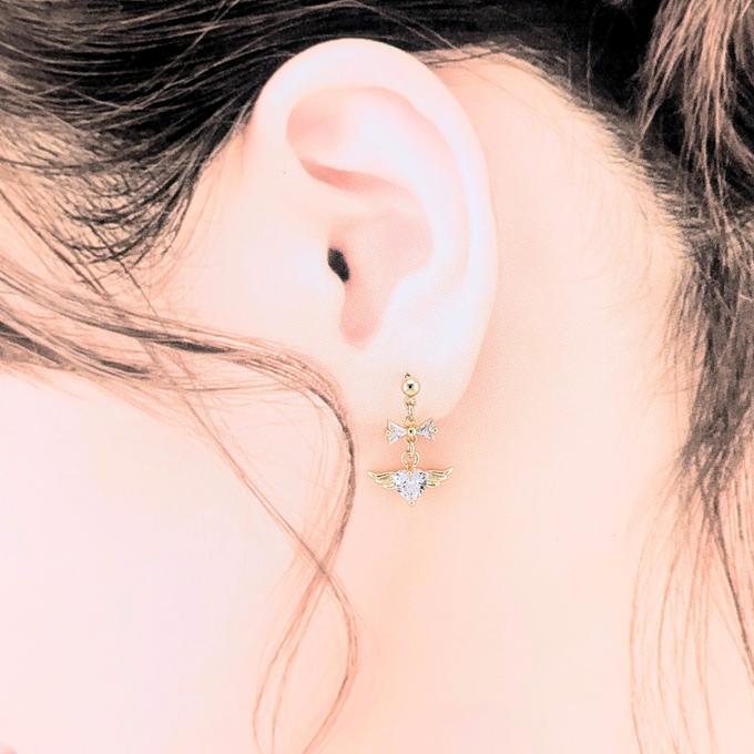 リボンとハートエンジェルのピアス　かわいい　おしゃれ | 8枚目