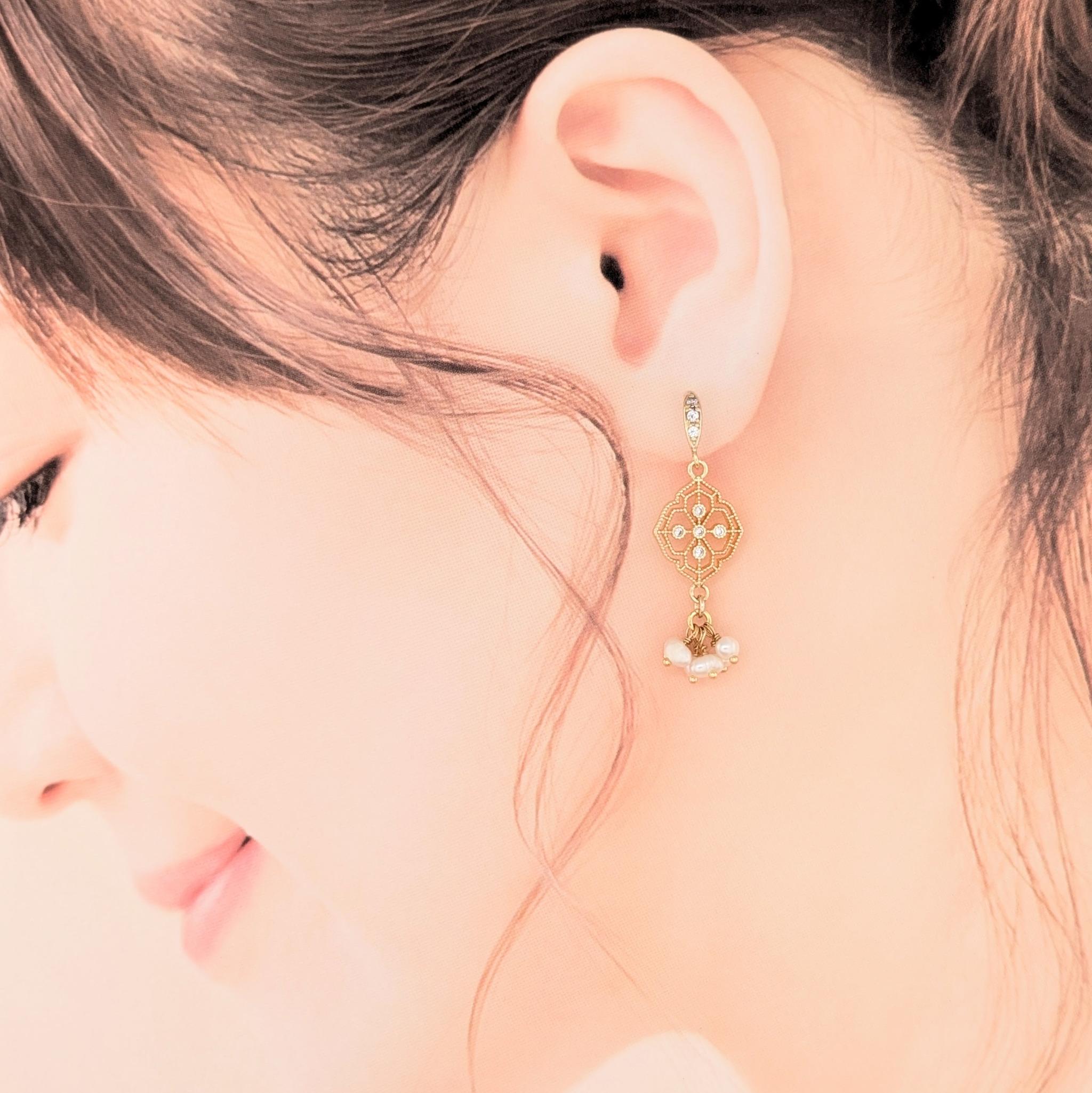 透かしの花模様と淡水パールのエレガントピアス　ゴージャス　おしゃれ | 6枚目